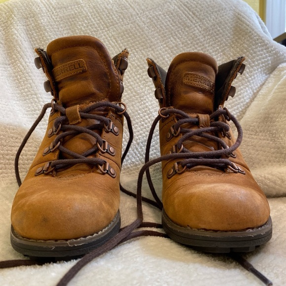 Merrell Heeled Boots Womens size 5 Chateau Oak Mid Lace Ankle Waterproof - Picture 8 of 9